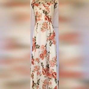 White Floral Print Ruffled Sleeveless Maxi Dress